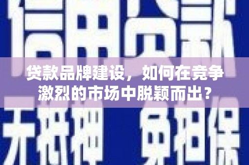阜沙贷款品牌建设，如何在竞争激烈的市场中脱颖而出？
